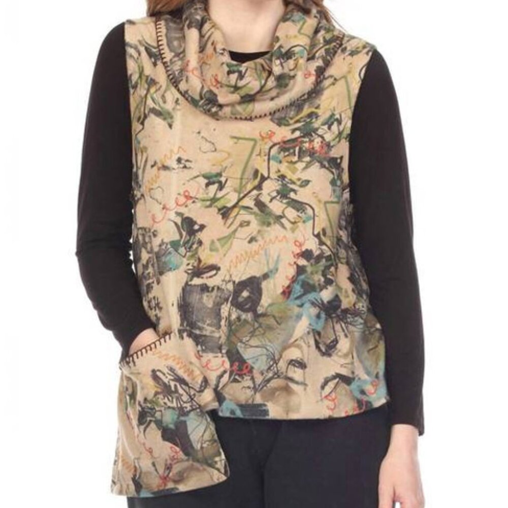 Inoah Brushed Knit Cowl Neck Sleeveless Top Sweet Grass Print